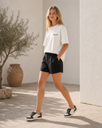 FOR THE PEOPLE Oversized T-Shirt Natural Raw — female model side view