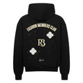 Two people wearing black Clover Nights Zip Hoodies walking outdoors in an urban setting – Black