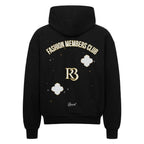 Two people wearing black Clover Nights Zip Hoodies walking outdoors in an urban setting – Black