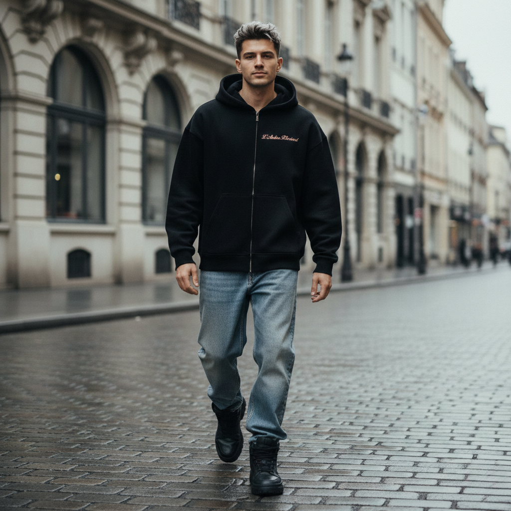 L’Atelier R3CEIVED Paris Oversized Zipper Hoodie Rose Gold