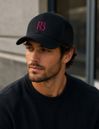 R3CEIVED black mesh cap with pink logo