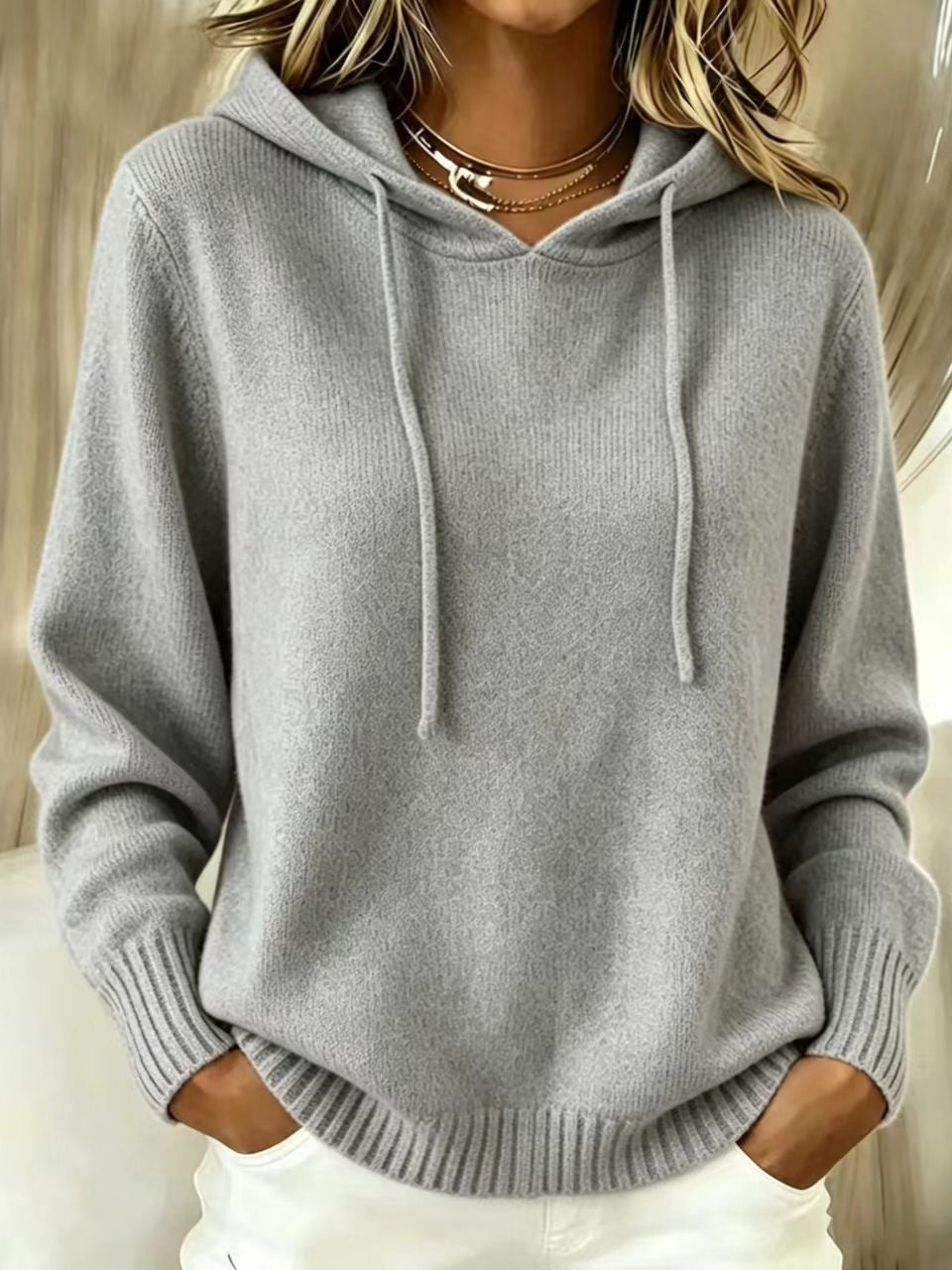 Gebreide hoodie met zak - detail