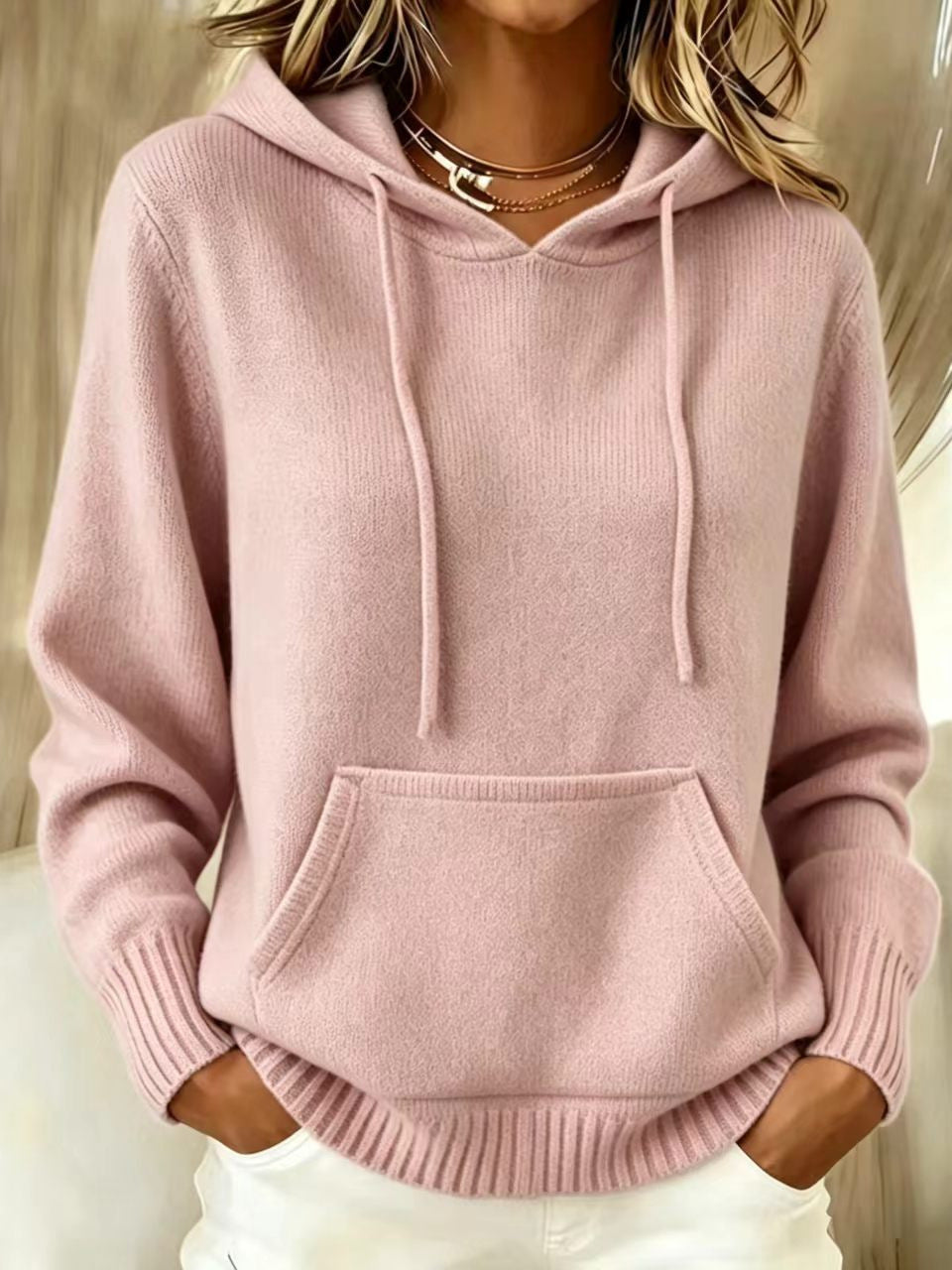 Gebreide hoodie met zak - detail