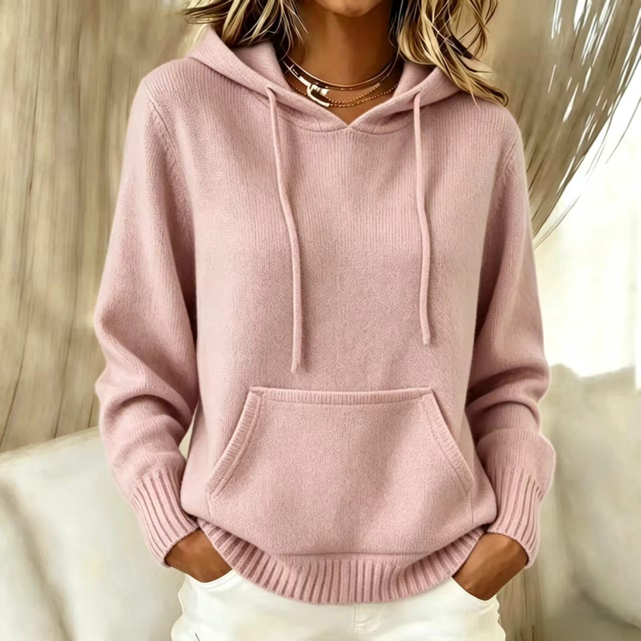Gebreide hoodie - oudroze