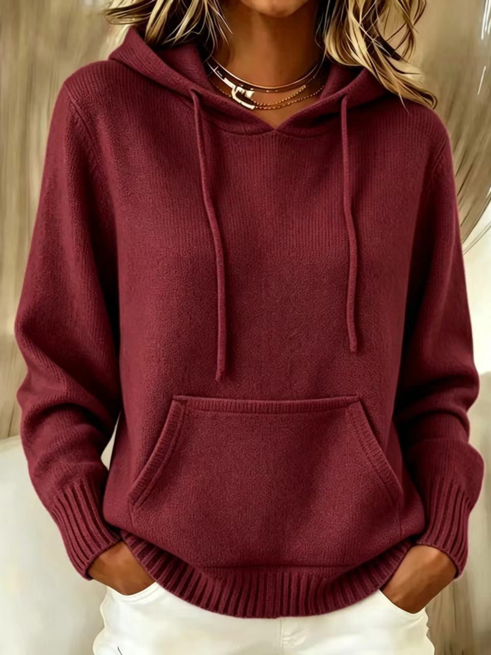 Gebreide hoodie met zak - detail