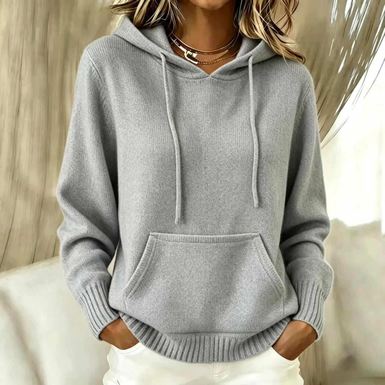 Gebreide hoodie - grijs