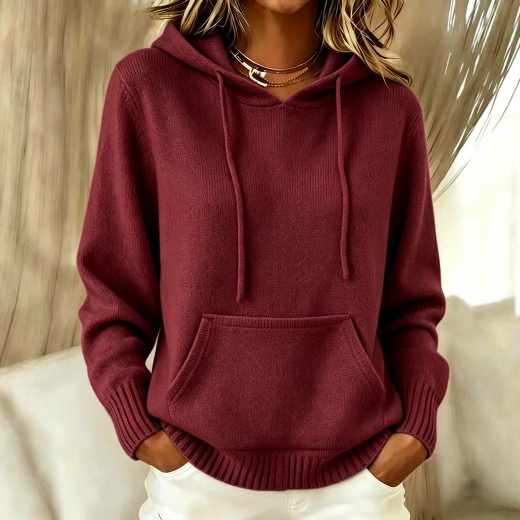 Gebreide hoodie - bordeauxrood