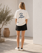 FOR THE PEOPLE Oversized T-Shirt Natural Raw — female model back view
