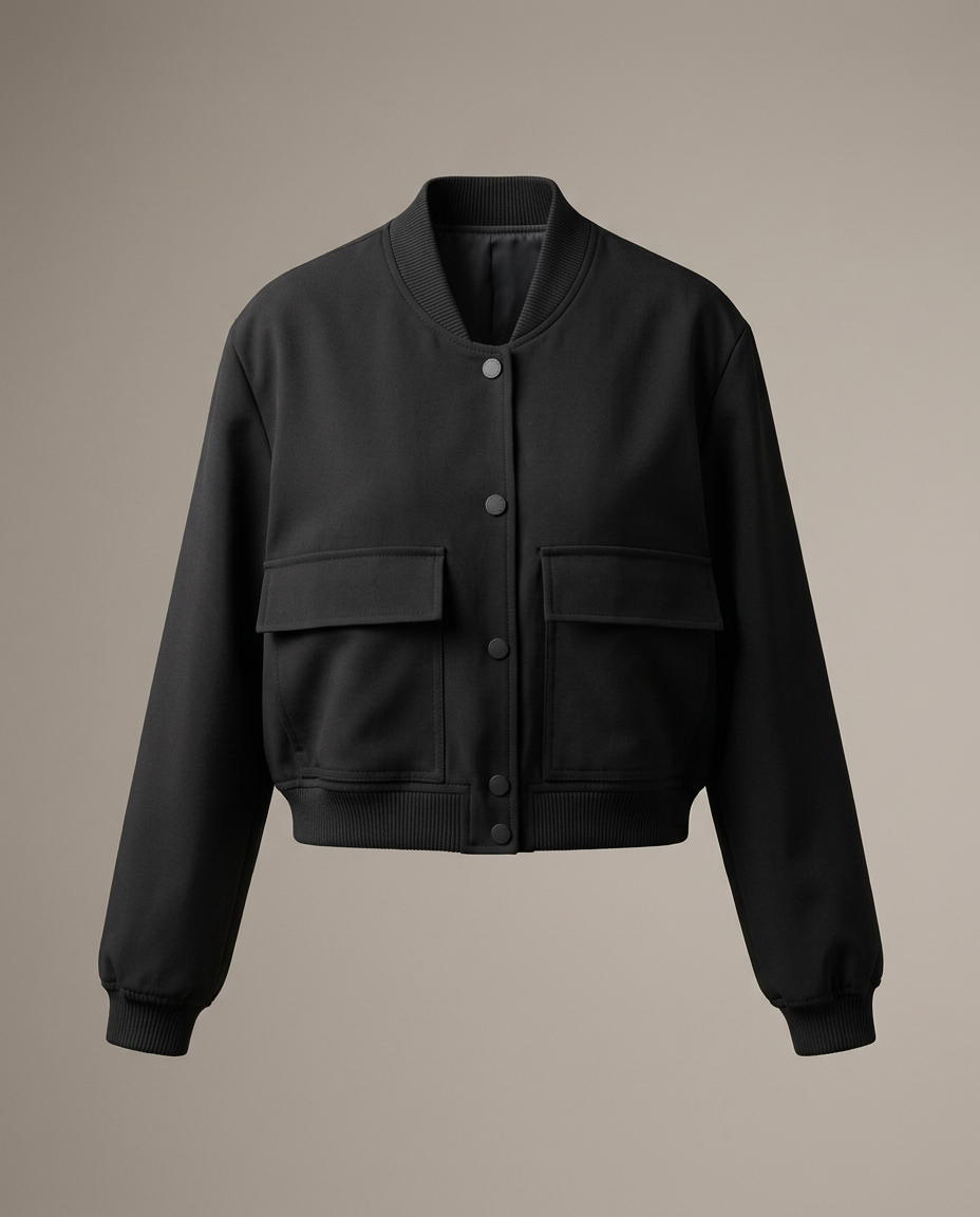 Brooklyn Cropped Bomber Jacket in Black