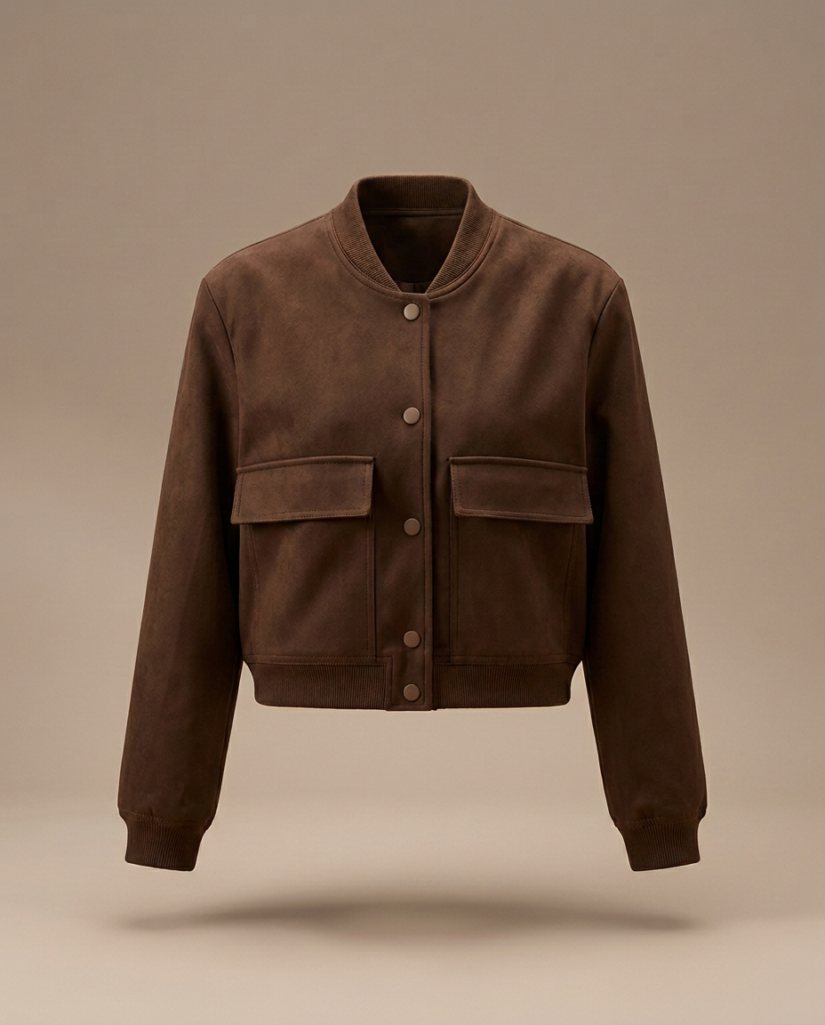 Brooklyn Cropped Bomber Jacket in Dark Brown