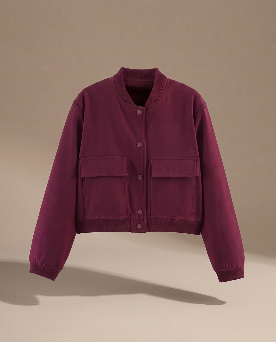 Brooklyn Cropped Bomber Jacket in Burgundy