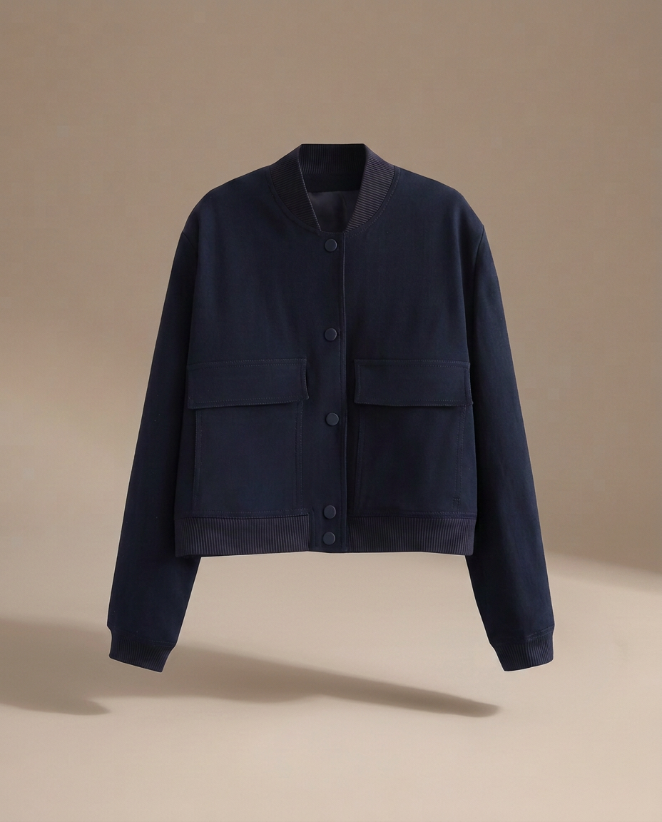 Brooklyn Cropped Bomber Jacket in Navy