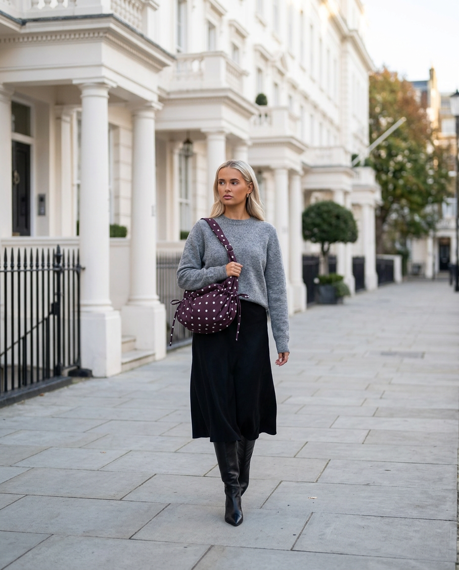 Camille Polka Dot Bag in Burgundy