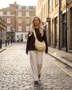 Camille Polka Dot Bag in Yellow, worn crossbody