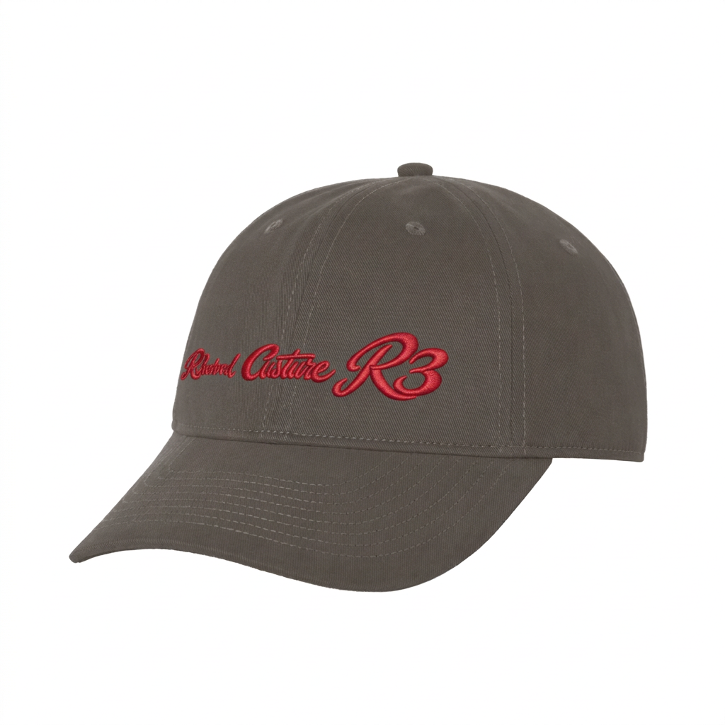 R3ceived Couture cap in Grey Green, flat embroidery