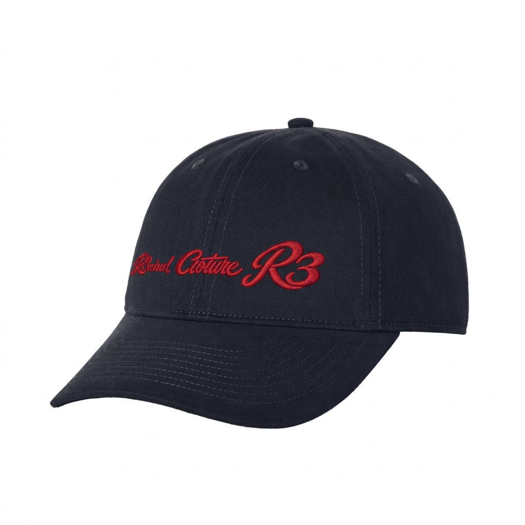 R3ceived Couture cap in Navy, flat embroidery