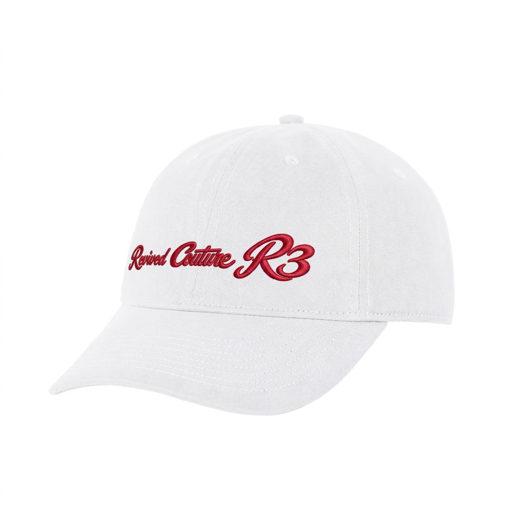 R3ceived Couture cap in White, flat embroidery