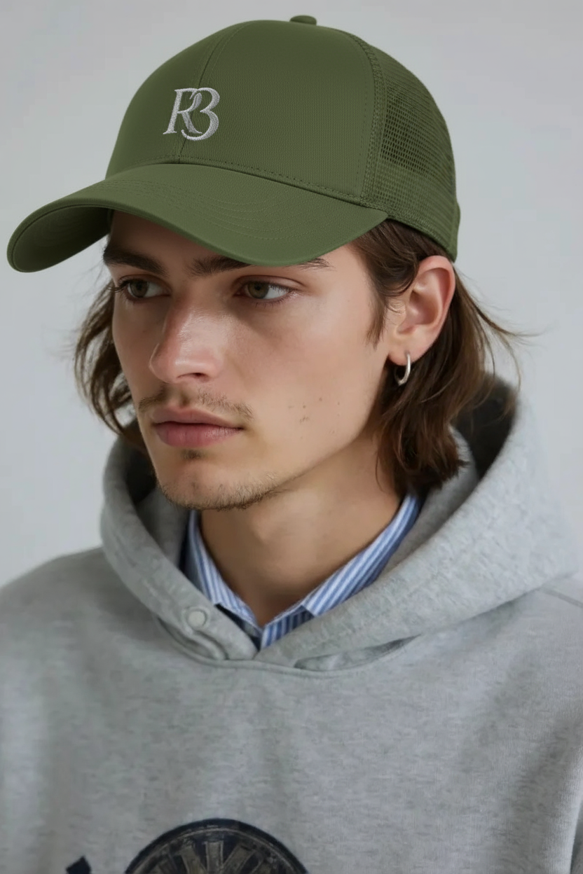 Olijfgroene Mesh Pet met Wit R3 Logo