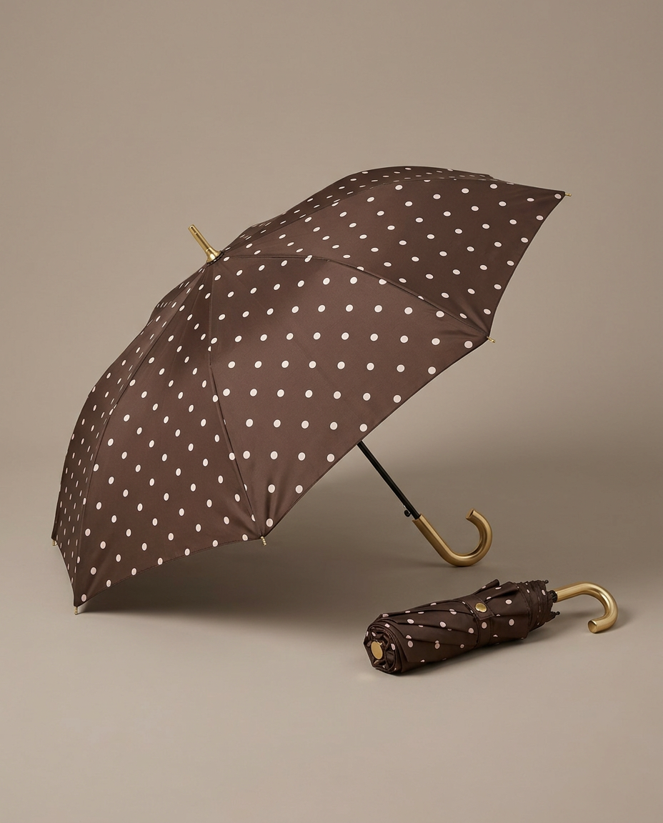 R3ceived Polka Dot Gold Umbrella Brown