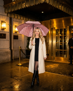 R3ceived Polka Dot Gold Umbrella Pink at night