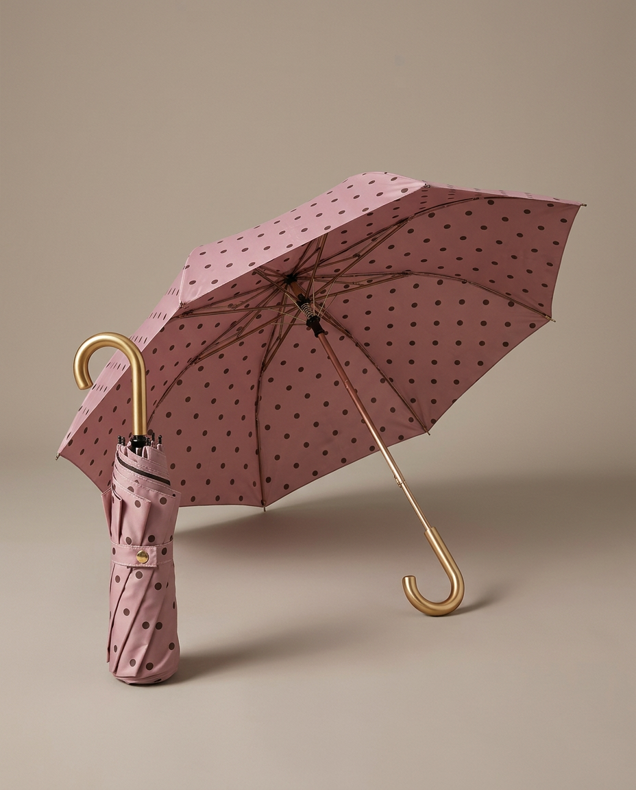 R3ceived Polka Dot Gold Umbrella Pink