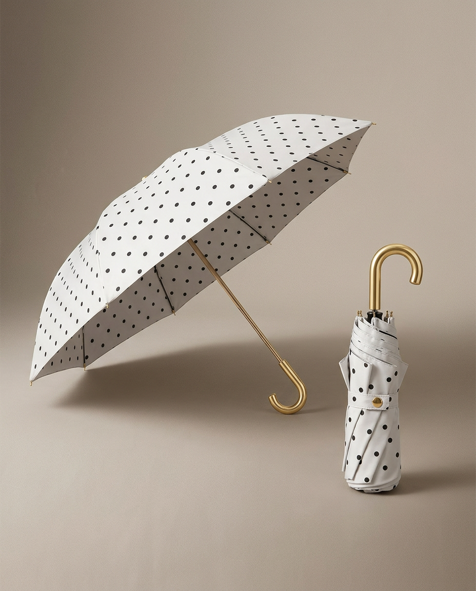 R3ceived Polka Dot Gold Umbrella White