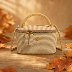 Gevlochten boxtas khaki - losse productfoto, herfst sfeer