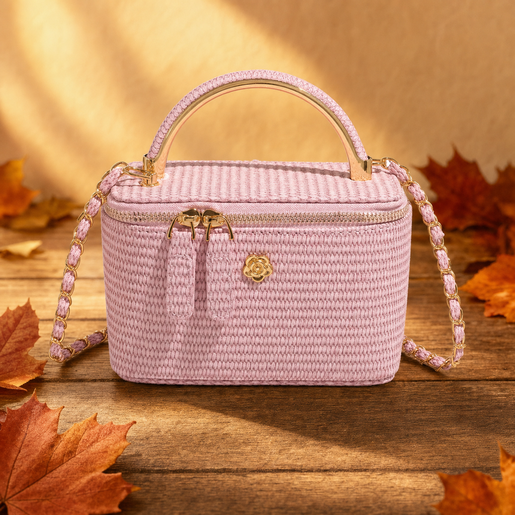 Gevlochten boxtas roze - losse productfoto, herfst sfeer