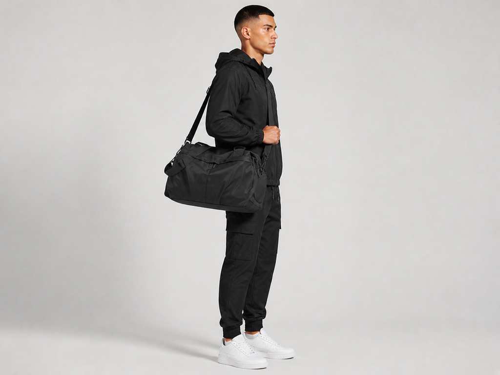 Aurelius Duffel Bag - worn crossbody, side view