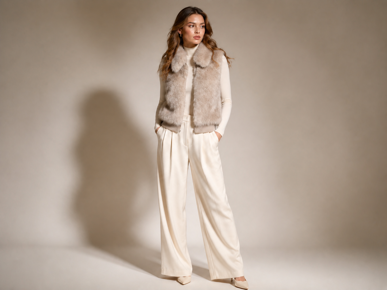 Aria Faux Fur Coat - lifestyle, vest mode, full body