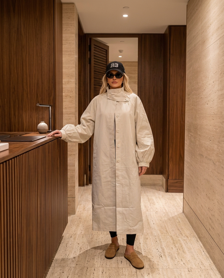 Hampstead Stand-Collar Trench Coat in Cream