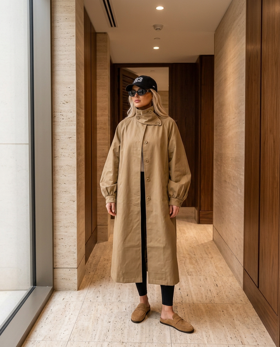 Hampstead Stand-Collar Trench Coat in Khaki