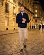 R3 Half-Zip Knit Navy worn