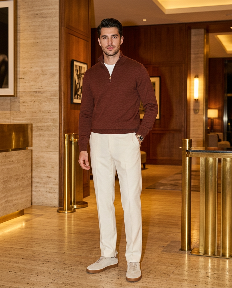 R3 Half-Zip Knit Wine Red worn
