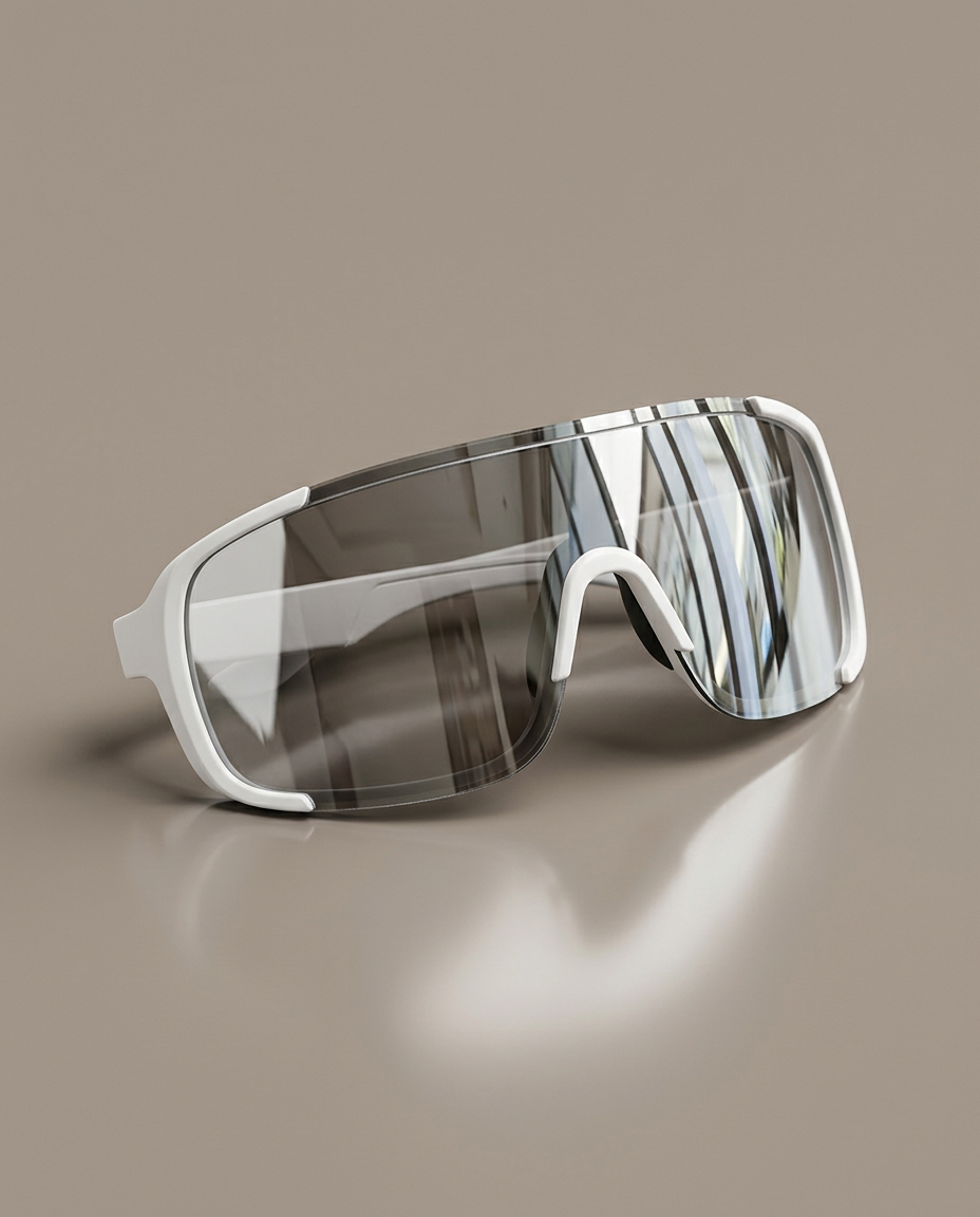 Ibiza Shield Sunglasses White Silver Mirror