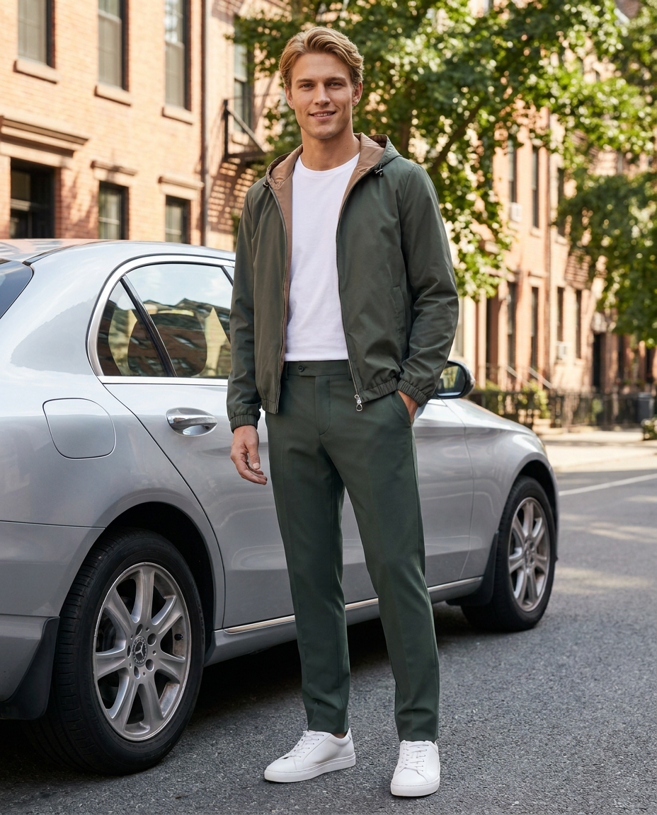 R3 Mille Jacket Dennengroen lifestyle amerikaans model