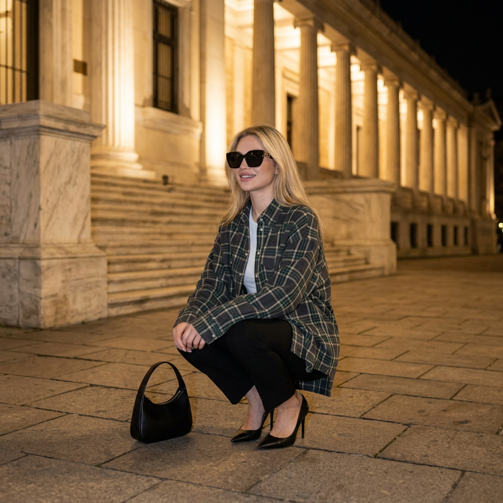 Paris City Blouse - Dark Gray - crouching architecture night