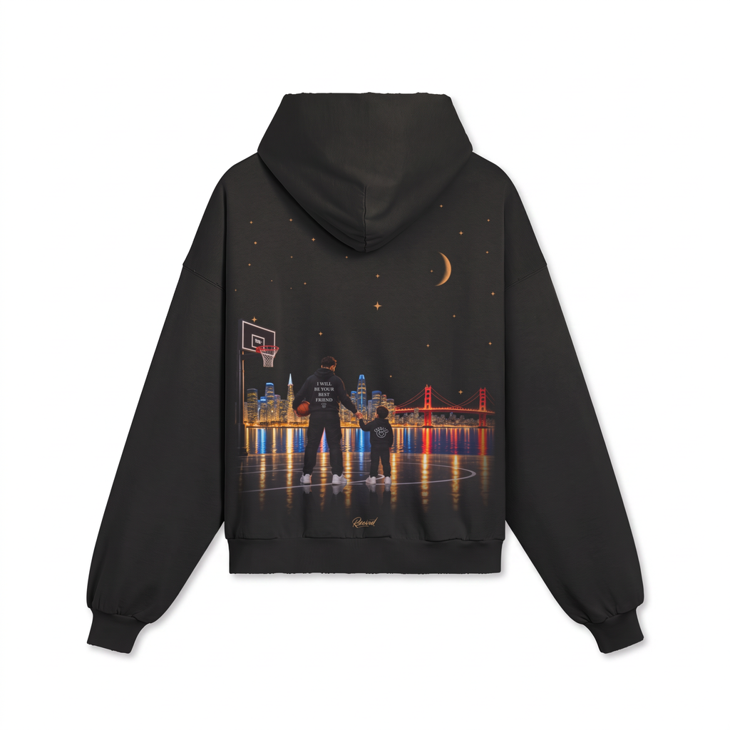 R3CEIVED Father & Son hoodie - achterkant met print - productfoto