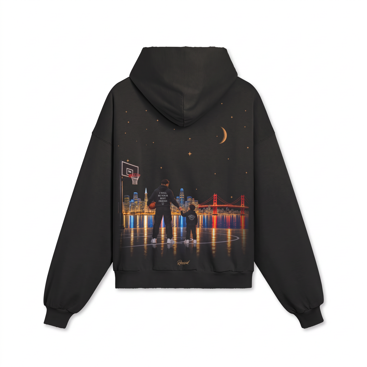 R3CEIVED Father & Son hoodie - achterkant met print - productfoto
