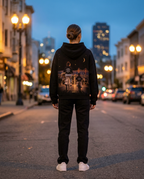 R3CEIVED Mother & Son hoodie - model achterkant met print