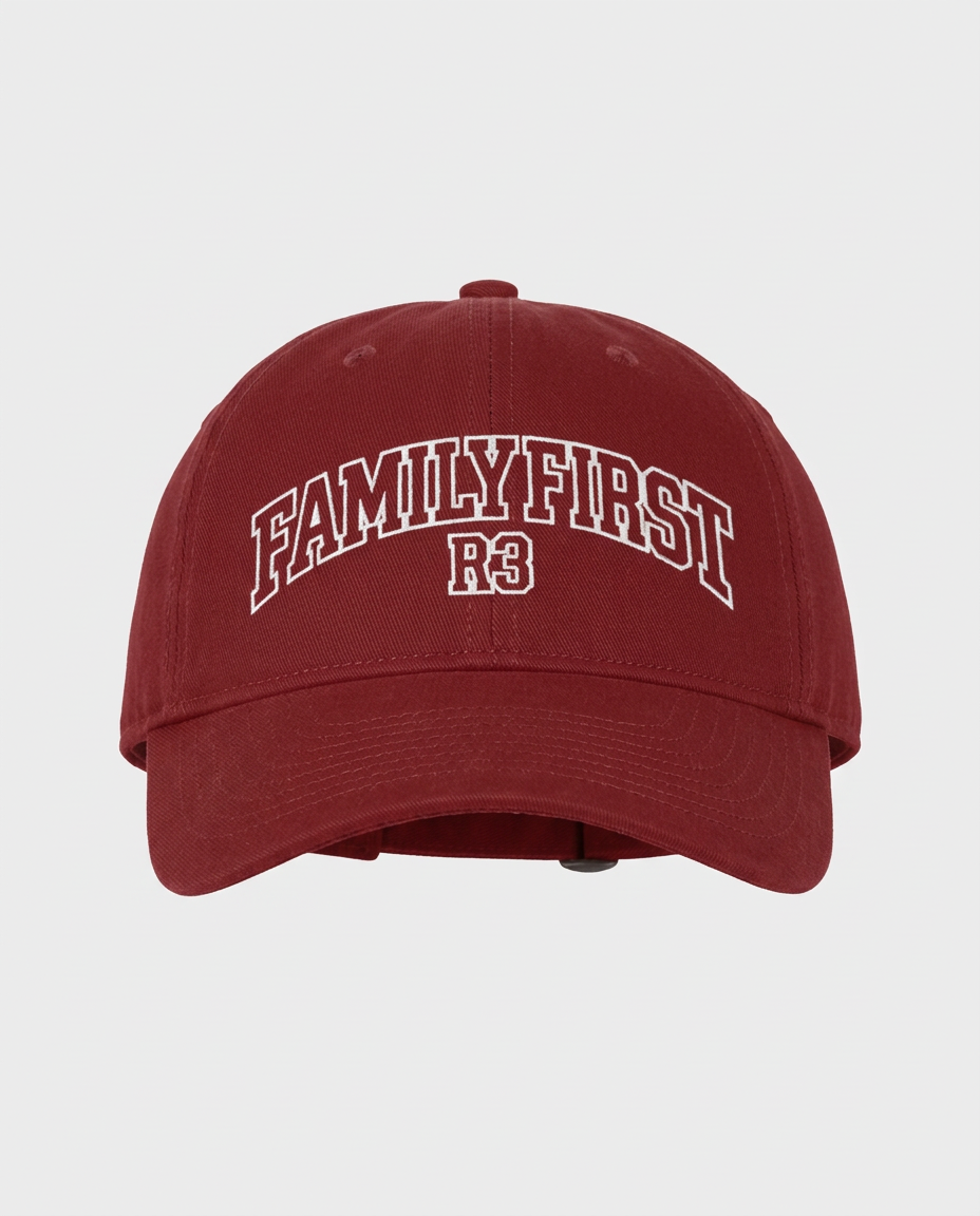 R3CEIVED Family First cap - Bordeaux - frontaal met logo