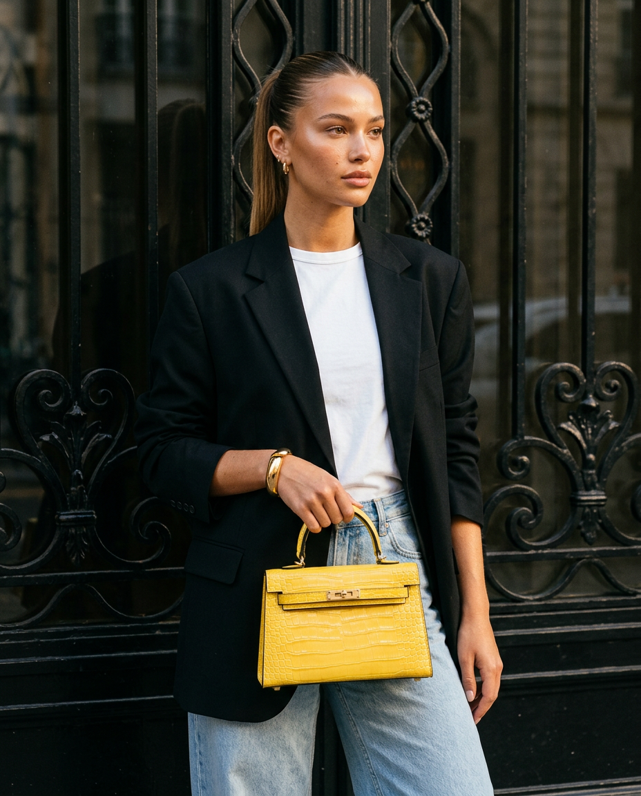 R3CEIVED Mademoiselle Paris handbag yellow - premium lifestyle foto smeedijzeren poort
