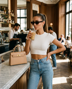 R3CEIVED Mademoiselle Paris handbag matte apricot - premium lifestyle foto cafe
