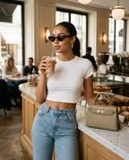 R3CEIVED Mademoiselle Paris handbag matte khaki - premium lifestyle foto cafe