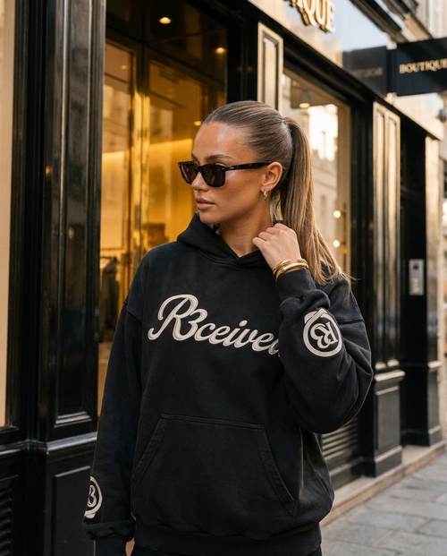 R3CEIVED Circle of Life Exclusive hoodie - Black - lifestyle close-up