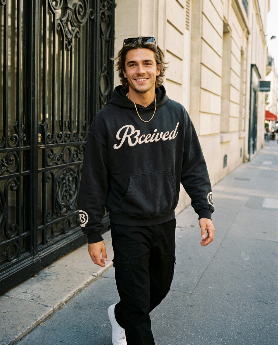 R3CEIVED Circle of Life Exclusive hoodie - Black - male lifestyle full body
