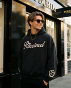 R3CEIVED Circle of Life Exclusive hoodie - Black - male lifestyle close-up