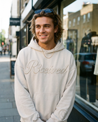 R3CEIVED Circle of Life Exclusive hoodie - Light Beige - male lifestyle close-up