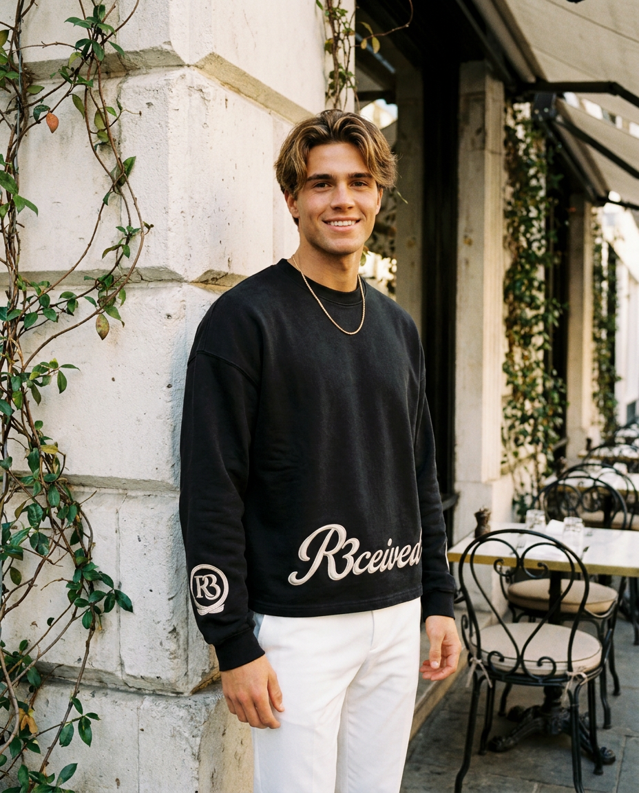 R3CEIVED Circle of Life long sleeve top Black - male lifestyle full body