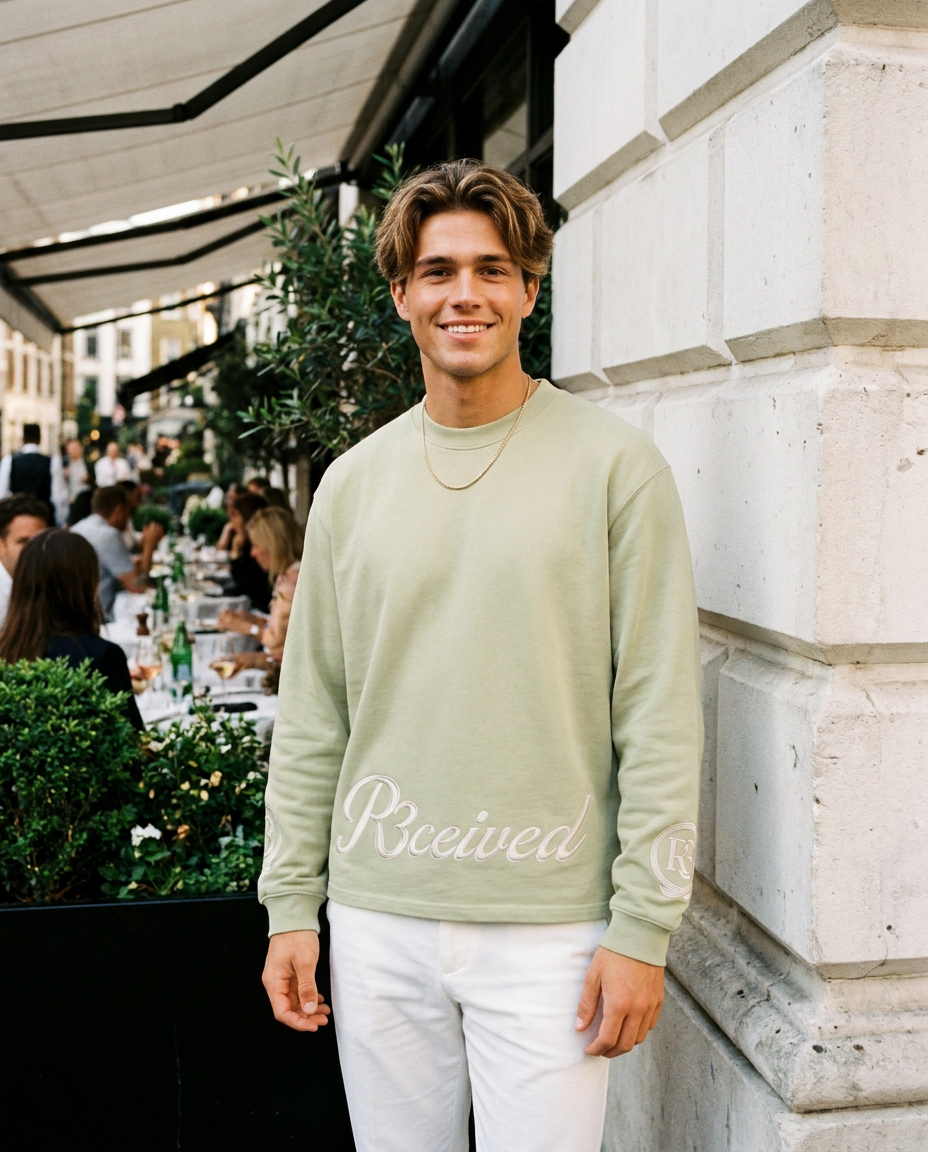 R3CEIVED Circle of Life long sleeve top Matcha Green - male lifestyle full body